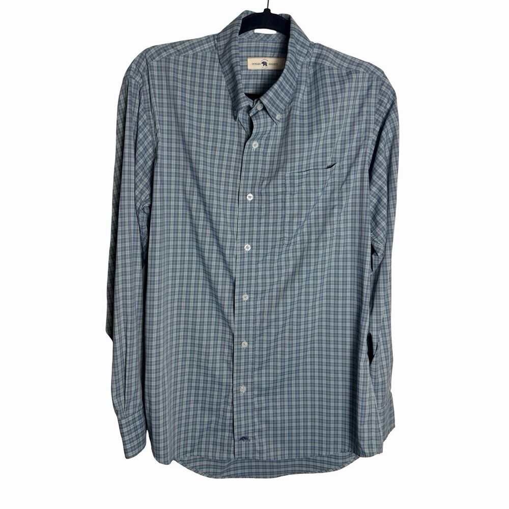 Onward Reserve Shirt Mens Large Blue Plaid Nylon Stretch Tailored Fit Button-Up - Picture 1 of 10
